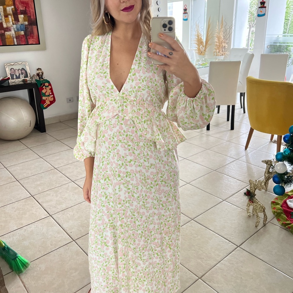 Top shop Floral Print Double V-Neck Dress